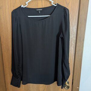Express Long Puff Sleeve Gorgeous Button Detailing Sheer Black Blouse- S/P